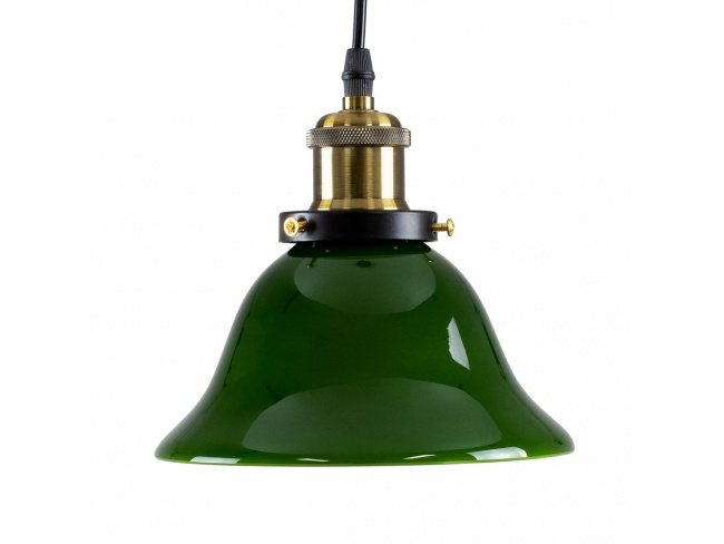 LIBRARY 00768 Vintage Κρεμαστό Φωτιστικό Οροφής Μονόφωτο Πράσινο Γυάλινο Καμπάνα με Χρυσό Ντουί Φ18 x Υ18cm - 4