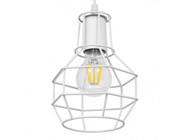 CAGE 00867 Vintage Industrial Κρεμαστό Φωτιστικό Οροφής Μονόφωτο Λευκό Μεταλλικό Πλέγμα Φ15 x Y22cm - 5