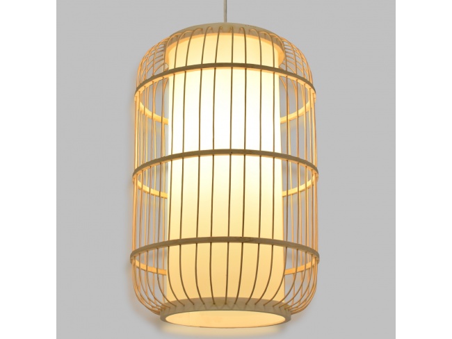 DE PARIS 00893 Vintage Κρεμαστό Φωτιστικό Οροφής Μονόφωτο Μπεζ Ξύλινο Bamboo Φ25 x Υ42cm - 2