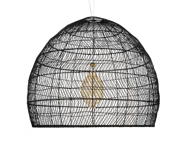 MALIBU 00966 Vintage Κρεμαστό Φωτιστικό Οροφής Μονόφωτο Μαύρο Ξύλινο Bamboo Φ100 x Y86cm - 1
