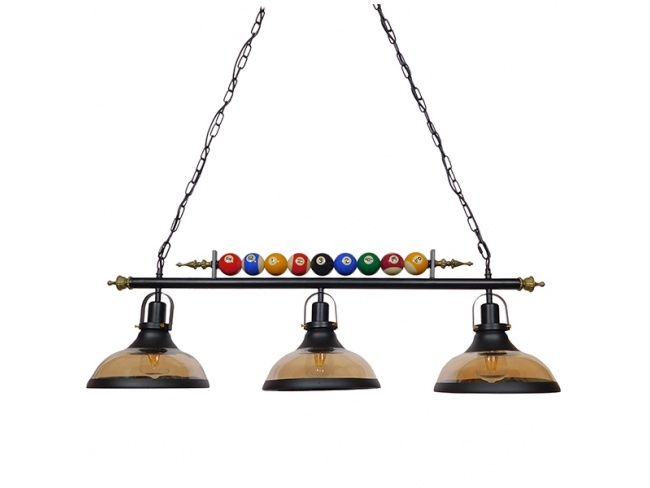 BILLIARD SERIES 01280 Vintage Industrial Κρεμαστό Φωτιστικό Οροφής Τρίφωτο Mαύρο Μεταλλικό Μ96 x Π25 x Υ30cm - 1