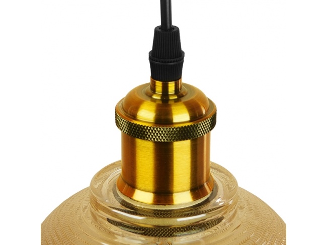 SEGRETO 01448 Vintage Κρεμαστό Φωτιστικό Οροφής Μονόφωτο Χρυσό Γυάλινο Διάφανο Καμπάνα με Χρυσό Ντουί Φ14 x Υ18cm - 5