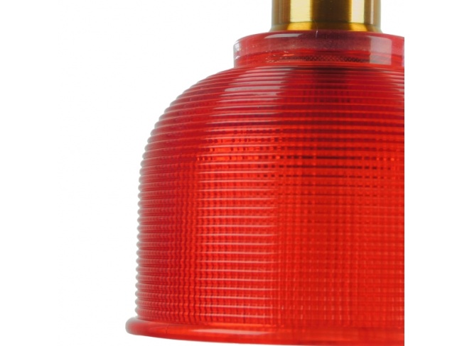 SEGRETO 01450 Vintage Κρεμαστό Φωτιστικό Οροφής Μονόφωτο Κόκκινο Γυάλινο Διάφανο Καμπάνα με Χρυσό Ντουί Φ14 x Υ18cm - 5