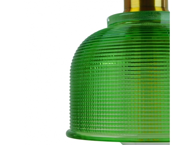 SEGRETO 01451 Vintage Κρεμαστό Φωτιστικό Οροφής Μονόφωτο Πράσινο Γυάλινο Διάφανο Καμπάνα με Χρυσό Ντουί Φ14 x Υ18cm - 8