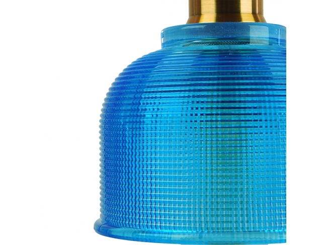 SEGRETO 01452 Vintage Κρεμαστό Φωτιστικό Οροφής Μονόφωτο Μπλε Γυάλινο Διάφανο Καμπάνα με Χρυσό Ντουί Φ14 x Υ18cm - 6