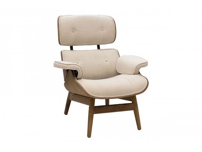 Πολυθρόνα relax Mirto μασίφ ξύλο καρυδί-ύφασμα εκρού 167-000002 - 1