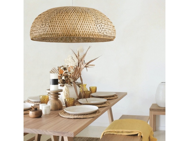 SAN TROPEZ 01627 Vintage Κρεμαστό Φωτιστικό Οροφής Μονόφωτο Καφέ Ξύλινο Bamboo Φ60 x Υ29cm - 9