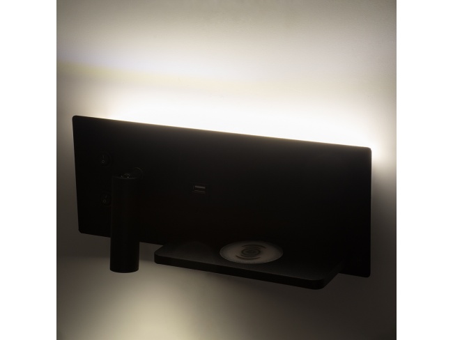 PALADIN 61352 Μοντέρνο Φωτιστικό Τοίχου - Απλίκα Ξενοδοχείου Bed Side LED 6W 720lm 36° AC 220-240V - Reading Light & Κρυφός Φωτισμός - Φορτιστές USB 3A & Wireless 20W - Μ30 x Π11 x Υ12cm - Φυσικό Λευκ - 10