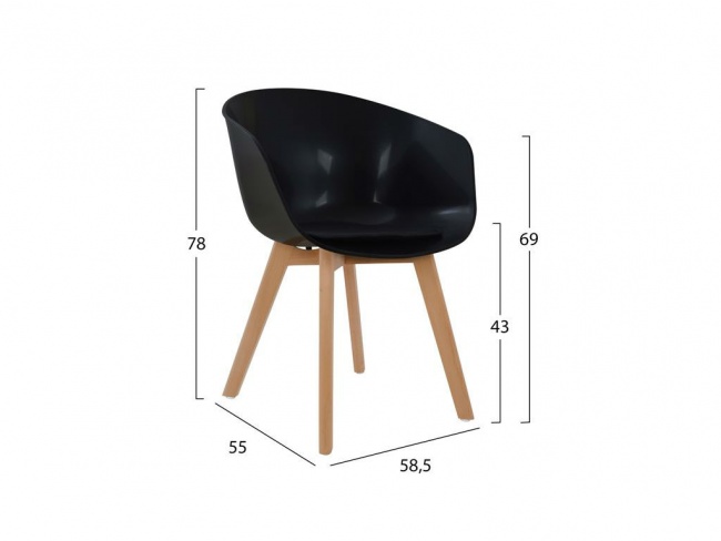Πολυθρόνα - Καρέκλα με μαξιλάρι μαύρη PORTHOS HM0172.02 - 2